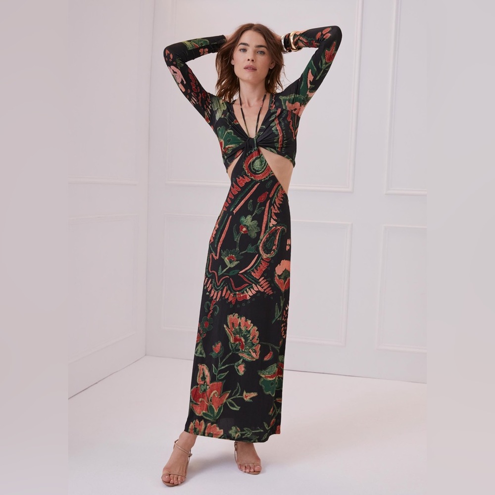 Something Navy Long Sleeve Floral Cut-Out Maxi Dress